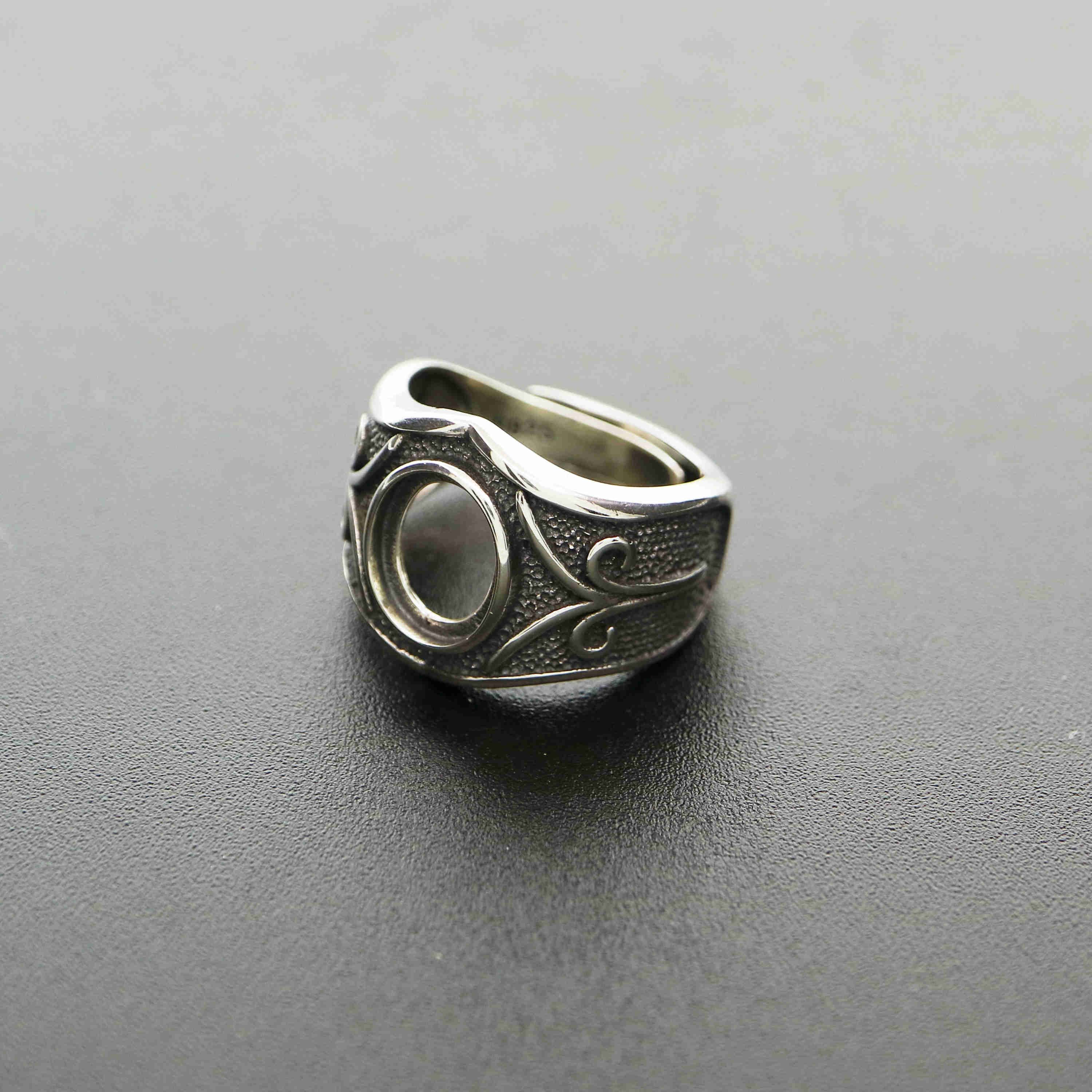 1Pcs 8X10MM Oval Cabochon Bezel Steam Punk Vintage Style Antiqued Solid 925 Sterling Silver Adjustable Ring Settings 1223090 - Click Image to Close